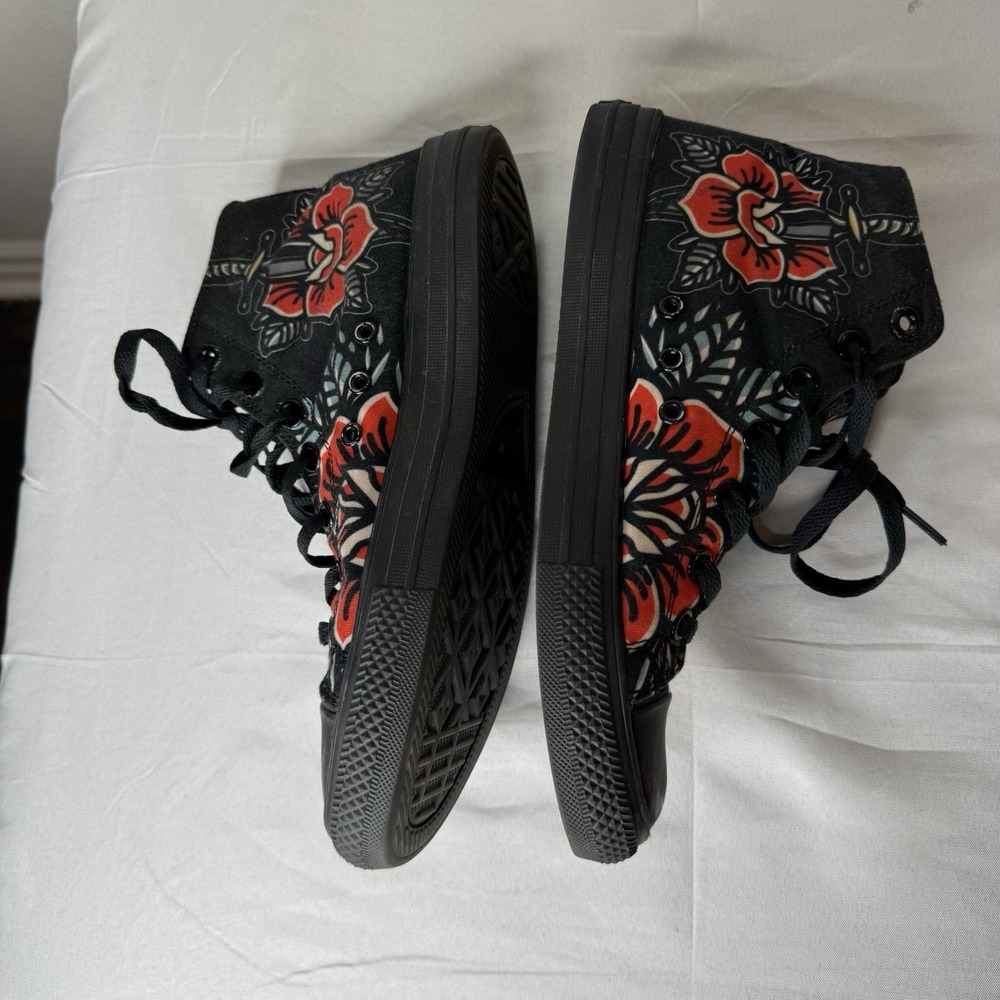 Raad Traditional Red Flower Dagger Black High Top Sneakers Shoes Womens 9.5 - Picture 10 of 14